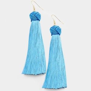 Blue Vanessa Mooney Style Knotted Tassel Earrings